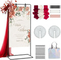 Wedding Welcome Sign Stand, Adjustable Black Welcome to our Wedding Sign Holder Metal Easel with Design Bundle, Leather Hanging Straps, Water Bag and Ribbon, Party Poster Display by Wokuaile