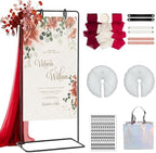 Wedding Welcome Sign Stand, Adjustable Black Welcome to our Wedding Sign Holder Metal Easel with Design Bundle, Leather Hanging Straps, Water Bag and Ribbon, Party Poster Display by Wokuaile
