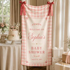 Welcome To Pink Gingham Ribbon Baby Shower Satin Welcome Banner by Custom