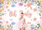 10x8FT Baby Shower Backdrop Oh Baby Sign Spring Flower Butterfly Mushroom Background for Boys Girls Kids Gender Reveal Party Decorations Family Photo Booth Props - Image 2