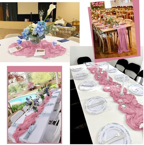 24 Pack Dusty Rose Table Runner 10Ft Cheesecloth Table Runner Rustic Gauze Table Runners Romantic Long Sheer Fabric Cheese Cloth Table Runners for Wedding Party Bridal Baby Shower - Image 6