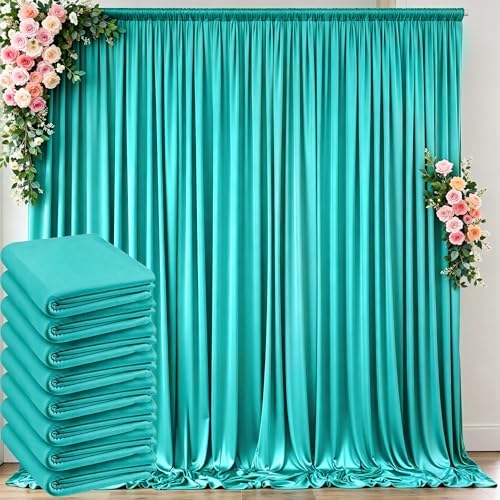 10 ft x 40 ft WWrinkle Free Turquoise Backdrop Curtain for Parties, Thick Polyester Teal Photo Backdrop Drapes,8 Panels 5ft x 10ft for Baby Shower Wedding Engagement Birthday Mermaid Party by Outpain