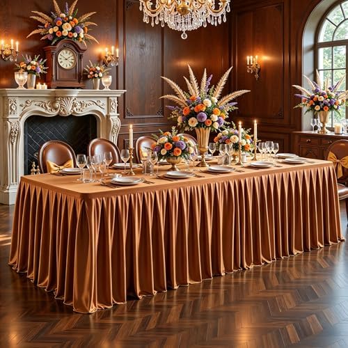 Terracotta Satin Table Clothes for 6 Foot Rectangle Tables - 6FT Wrinkle Resistant Glitter Rectangle Tablecloths, Party Table Covers for Wedding Banquet, Baby Shower, Birthday, Holiday Dinner by WishCare