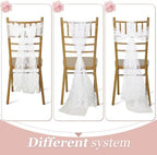 VitalCozy 50 Pack White Lace Vintage Chair Sashes with Bows Wedding Decoor - Image 6