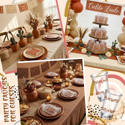 SiliFine 50 Sets Cielito Lindo Baby Shower Favors Shot Glasses for Guests Bulk 1.5oz Recuerdos Para Boda Wedding Shot Glass Thank You Card Bag for Guest Talavera Bridal Baby Shower(Terracotta) - Image 4
