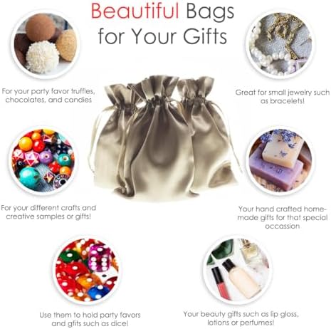 50 Pack 6" x 9" Champagne Satin Gift Bags with Drawstring, Large Gift Pouches, Wedding Favor Bags for Baby Shower Birthday Party Small Business - Image 2