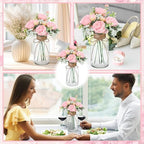 Zeyune 6 Sets Mason Jar Table Centerpiece with Artificial Peony Baby's Breath Flower Centerpieces Faux Flowers with Rope for Wedding Reception Engagement Bridal Shower Rustic Table Decor(Light Pink) - Image 5