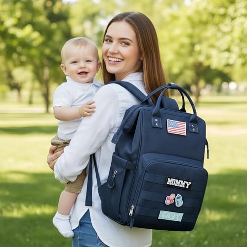 Diaper Bag Backpack for Dad and Mom with USB Charging Port Stroller Straps and Insulated Pocket,army military Travel Nappy Backpack for Daddy/Mommy (Navy) - Image 6