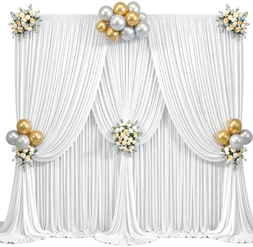 20x12ft White Backdrop Curtains for Parties Wrinkle Free Fabric Backdrop Curtain Wedding Photo Drapes Backdrop for Birthday Party Baby Shower Bridal Shower Photography Back Drop 4 Panels 5x12FT by Suppromo
