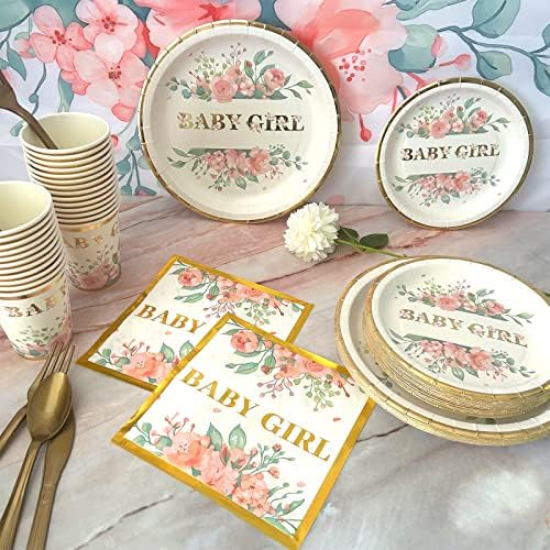 Baby Shower Decorations for Girl，242 PCS of Floral Girl Baby Shower Decorations Party Supplies with Background,Disposable Tableware（25 guests),"It's A Girl" Banner, Balloons Wreath and Tablecloth - Image 4