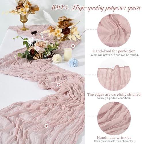 Teruntrue 20 Pack Pink Cheesecloth Table Runner 17x108 Inch, Boho Gauze Sheer Fabric Cheese Cloth Table Runners for Wedding Party Bridal Shower Baby Shower Birthday Home Decor Garden Farmhouse - Image 3