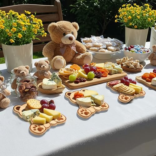 Ziliny 12 Set Baby Shower Prize Bear Shaped Cheese Board Gift, Bamboo Color - Image 6