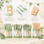 Domensi 204 Pcs Baby Shower Disposable Cutlery Set Utensil Holders, Green - Image 3