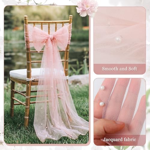 VitalCozy 50 Pack Pink Pearls Vintage Chair Sashes with Bows Wedding Decor - Image 3