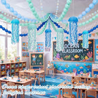 208 Pcs Under the Sea Birthday Party Mermaid Decorations Set 6 Hanging Jellyfish Paper Lanterns 200 Blue Balloon 2 Iridescent Circle Garland for Ocean Beach Party Baby Shower Classroom - Image 7