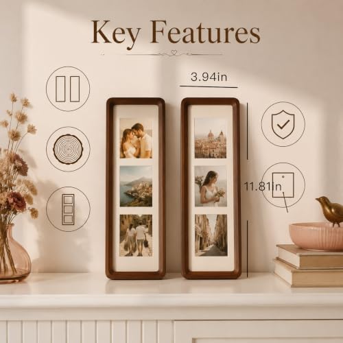 Photo Booth Frame Photo Strip Frame, 2 Pack Wooden Vertical Frames 11.81×3.94 Inches with Kickstand for Wedding Anniversary Couple Birthday Graduation Tabletop Display Gift - Image 2