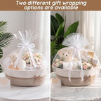 Colingmill Large Woven Gift Basket Empty 17”x13”x7.6” Jumbo Storage Basket with Gift Bag Ribbon and Tulle Gifts Card Paper Filler for Wedding DIY Baby Toy Baskets with Handles(Khaki,Stripe) - Image 5