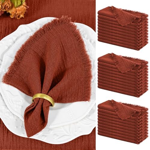 Showgeous 30 Pack Terracotta Cloth Napkins with Fringe, 16x16 inch by Showgeous