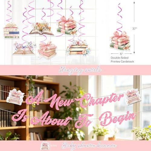 Party Inspo A New Chapter Begins Baby Shower Decorations, Storybook Baby Shower Supplies for Girl with Tableware, Plates, Napkins, Floral Tablecloth, Hanging Swirls, 24 Guests - Image 4