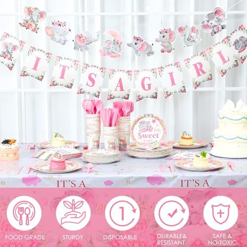 405 Pcs Pink Elephant Style Baby Shower Party Decorations for Girl - Image 6
