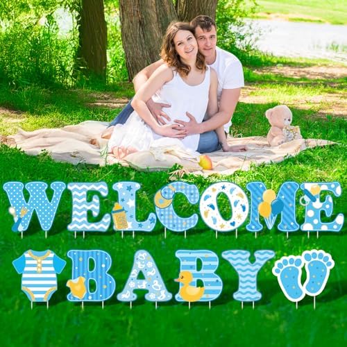 13 Pcs welcome Baby Yard Signs with Stakes 15in Baby Shower Yard Sign, Blue - Image 4