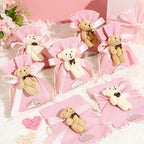 Shinylin 24 Pcs Bear Gift Bag Bulk for Baby Shower Guest Favor 5.3 x 7.1 Inches Candy Cute Plush Bear Drawstring Bag with Bow Thank You Acrylic Sign for Baby Boy Girl Party Decorations(Pink) - Image 4