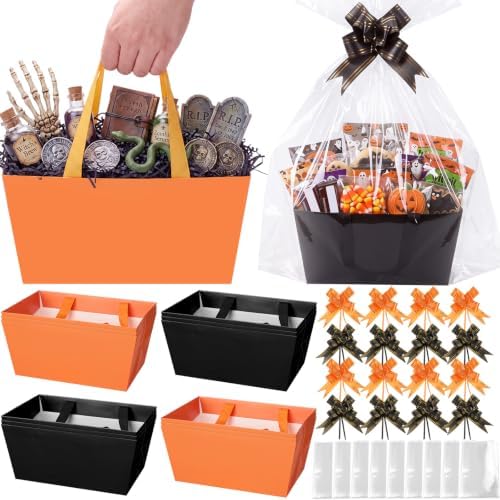 Funnymoom 12 Pcs Halloween Paper Gift Basket Empty with Transparent Bag&Bow by Funnymoom