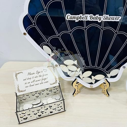 Seashell Beach Wedding Guest Book Alternative, Wooden Drop-Chip Frame - Image 2