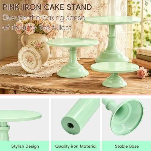 3 PCS Green Round Cake Stand Set, Multi Size Metal Cupcake Holders Stand for Birthday Wedding Banquets, Pastry Display Holders for Holiday Party Dessert Display Table Decor (8"/10"/12" Plate) - Image 5