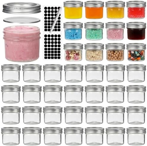 40 Pack 4 oz Mini Mason Jars with Silver Lids by EKKOVLAforHomeKitchen