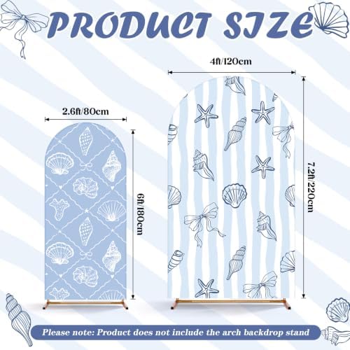 Mindsoft 2 Pcs Arch Backdrop Cover 6ft and 7.2ft Spandex Stand Cover for Baby Shower Birthday Wedding Bridal Shower Party Decorations (Light Blue,Seashell) - Image 2