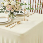 2Pack Beige Spandex Tablecloth for 8FT Rectangle Table,Table Skirt - Image 5