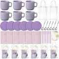 36 Pcs/6 Sets Baby Shower Prizes for Winners Include Ceramic Mugs with Spoons Woven Coasters Notebooks with Pens Clear PVC Gift Bags for Bridal Shower Party Favors(Purple) by Acellegic