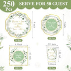 Funnymoom 250 Pcs Cheers to Love Sage Green Gold Eucalyptus Party Plates - Image 2