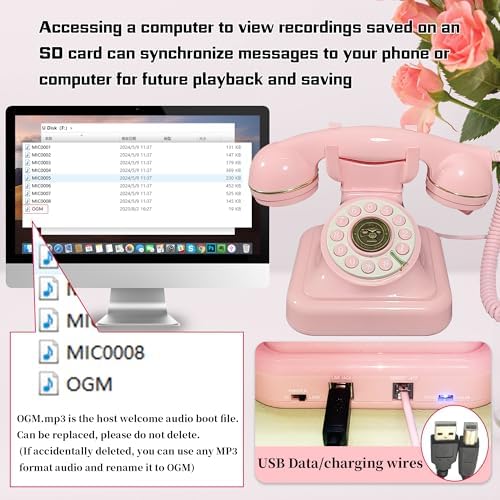 Audio Guest Book Wedding Phone with One-Touch Playback & Adjustable Volume for Wedding, Anniversary, Birthday Parties, Baby Shower(Pink S) - Image 4