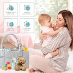 Cute Castle 2 Pack Diaper Caddy Organizer - Portable Baby Caddy Organizer with Handle, Nursery Storage Bin and Car Organizer for Girls, Boys - Baby Gift Basket - Grey, Large - Image 3