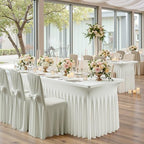 6 pk Ivory Spandex Tablecloth for 8 Foot Rectangle Tables,Wrinkle Free High Stretchy Cream Fitted Tablecloths with Ruffle Skirt, Elastic Spandex Table Covers 8 ft for Parties Weddings Banquet - Image 3