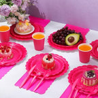 Ziliny 350 Pcs Hot Pink Plates and Napkins, 50 Guest Breast Cancer Awareness Party Supplies Include Scalloped Paper Plates Napkins Cups Plastic Spoons Forks Knives Disposable Tableware Set for Women - Image 6