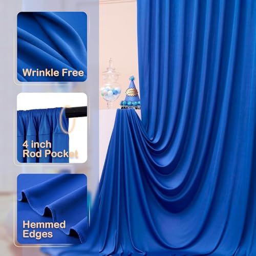 50ft x 12ft Wrinkle Free Royal Blue Backdrop Curtains for Parties, 10 Panels 12FT Long Photo Backdrop Drapes Silky Back Drop Cloth for Wedding Birthday Photography Background Decor - Image 2