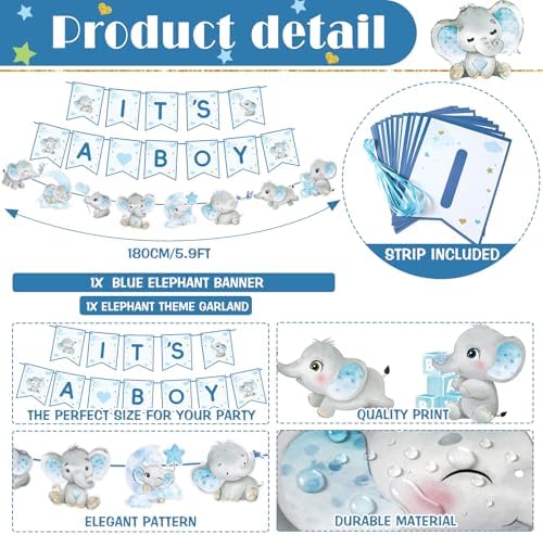 405 Pcs Blue Elephant Baby Shower Decorations, Plates Napkins Cups - Image 3