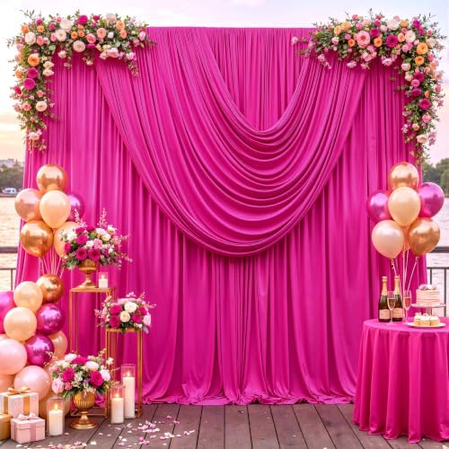 10ft x 10ft Hot Pink Backdrop Curtains, Hot Pink Drapes for Backdrop Fabric by HBBMAGIC