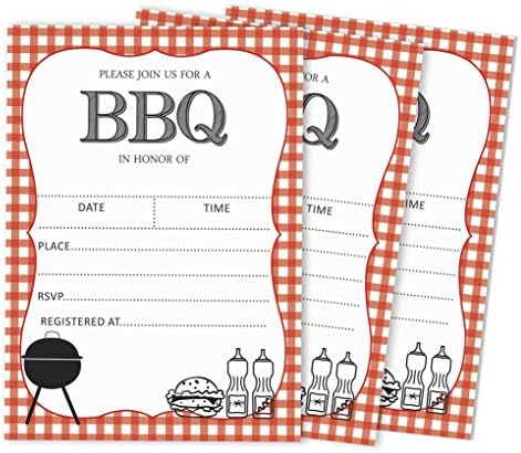 Pack of 30 Baby Shower Invites, BBQ Party Invitations, Fill in Blank Invitations with Envelopes 5 x 7 inches by Inkdotpot