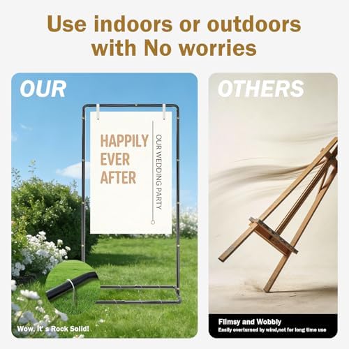 Wedding Welcome Sign Stand, Adjustable Linen Welcome to Our Wedding Sign Holder, Elegant Welcome Sign Easel with Hanging Straps for Seating Chart, Banner, Ceremony Decor (Black, 54"-69") - Image 5