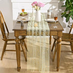 Artoid Mode 10PCS Sage Green Gold Gauze Table Runner 120 Inch 10FT, Glitter Metallic Foil Sheer Dining Wedding Anniversary Holiday Birthday Table Decor for Home Party - Image 3