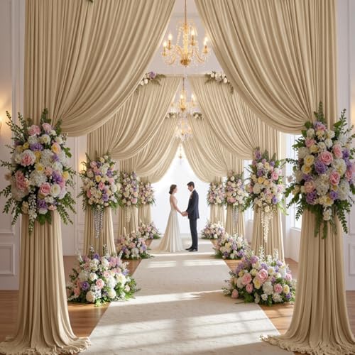 50ft×14ft Long Champagne Backdrop Curtain for Wedding Parties - Image 6