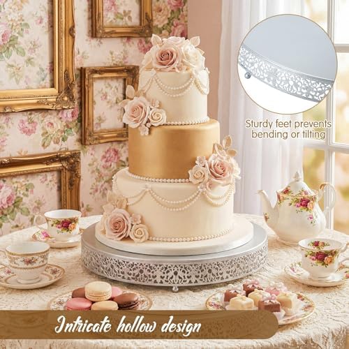 Wenqik 18 Inch Silver Cake Stand Metal Round with Cutter Spatula, Classic - Image 3