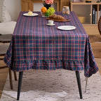 vctops Christmas Navy Plaid Ruffle Table Cloth, Farmhouse Cotton Linen Tablecloth, Washable Table Cover for Rectangle Table Baby Shower Kitchen Party Wedding Decor (Navy,70"x90") - Image 2
