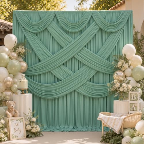 10x12ft Sage Green Backdrop Curtains for Wedding Party 2 Panels 5×12FT Tall - Image 6