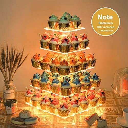 YestBuy 5 Tier Cupcake Stand for 60 Cupcakes with Yellow Lights - Image 2