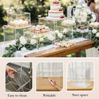 Leinuosen 7 Pcs Extra Large Buffet Risers Set 8" to 14" Acrylic Display Box Square Catering Dessert Table Riser Food Display Decorative Stand with Hollow Bottom for Catering Supplies(Clear) - Image 3